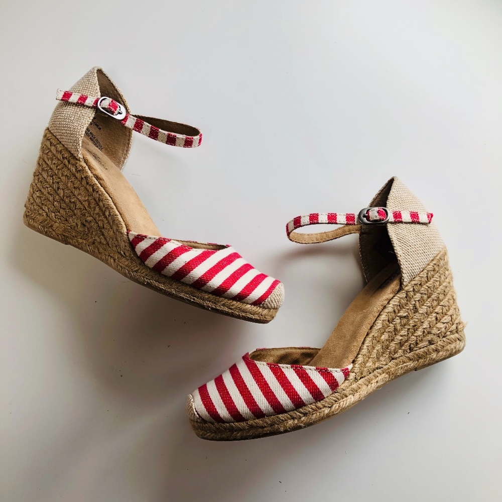 Bass red stripe espadrille wedges